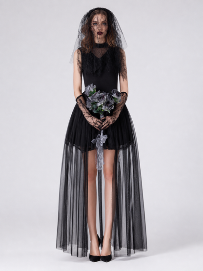 Gothic Halloween Zombie Costume with Veil