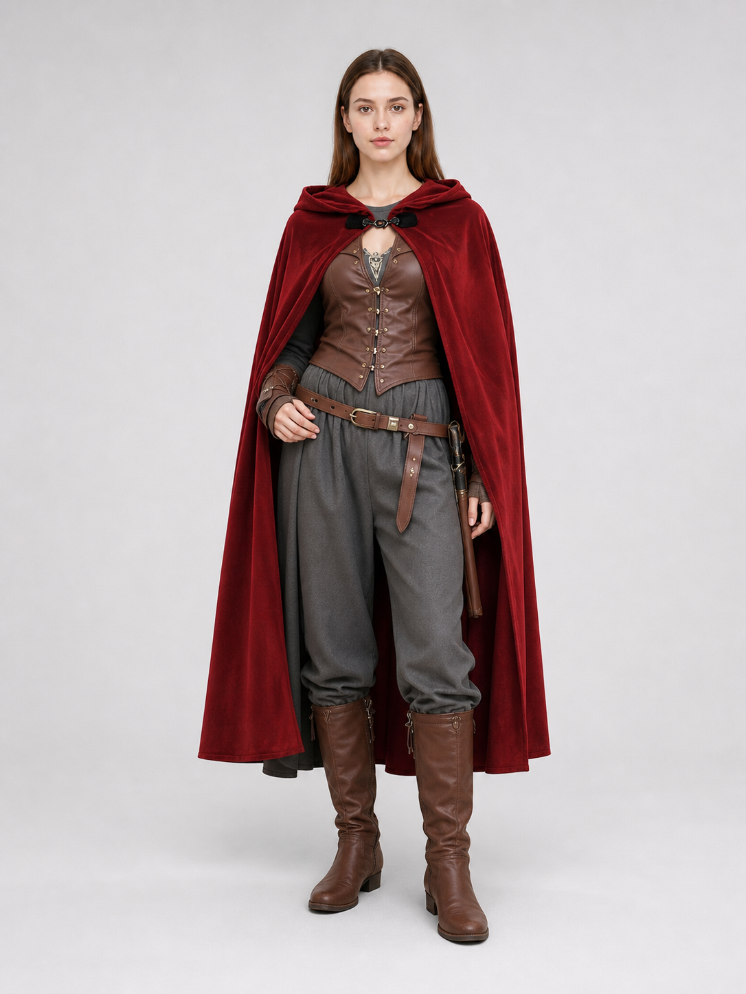 Burgundy Medieval Hooded Costume Cloak