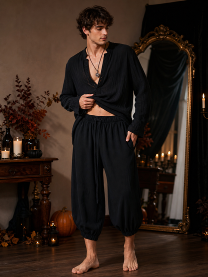 Black cropped elastic-waist pants product view 26