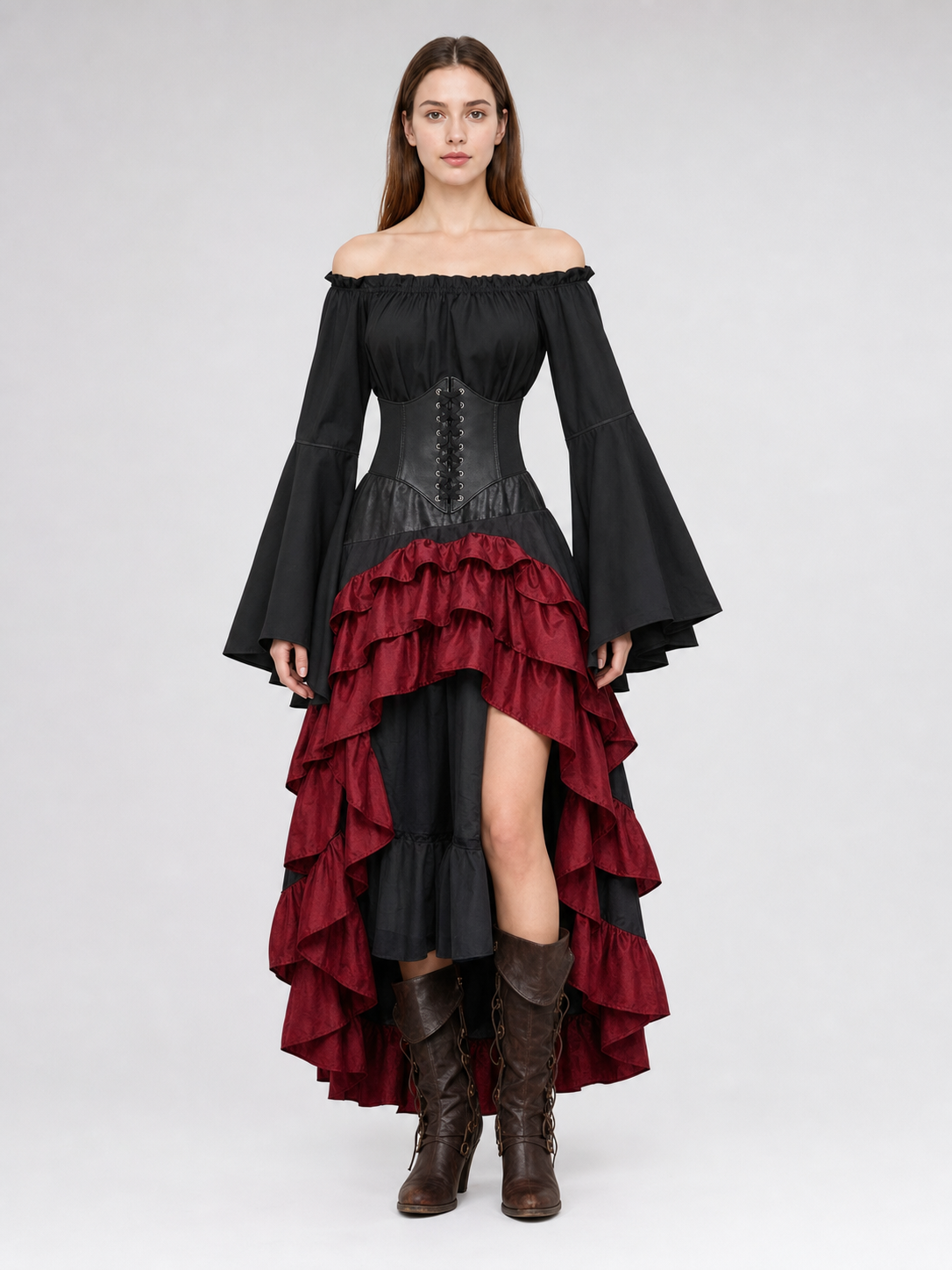 Pirate costume with corset and tiered skirt