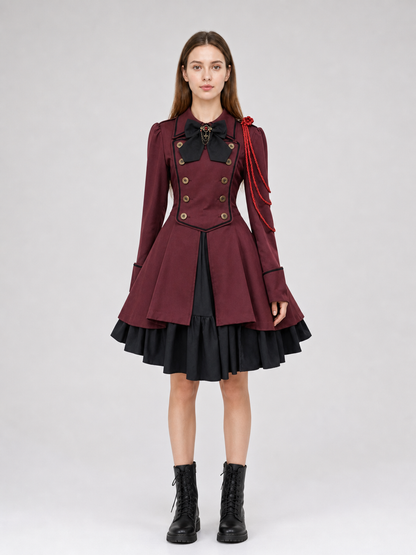 Gothic burgundy dress with sleeves and a bow