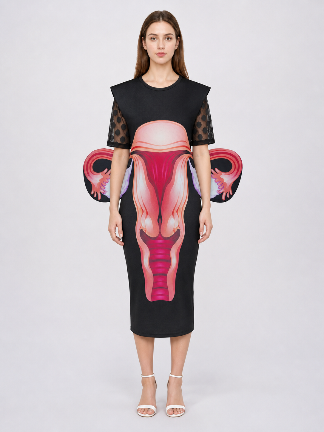 Midi Dress with Bold Print and Sleeves for a Party