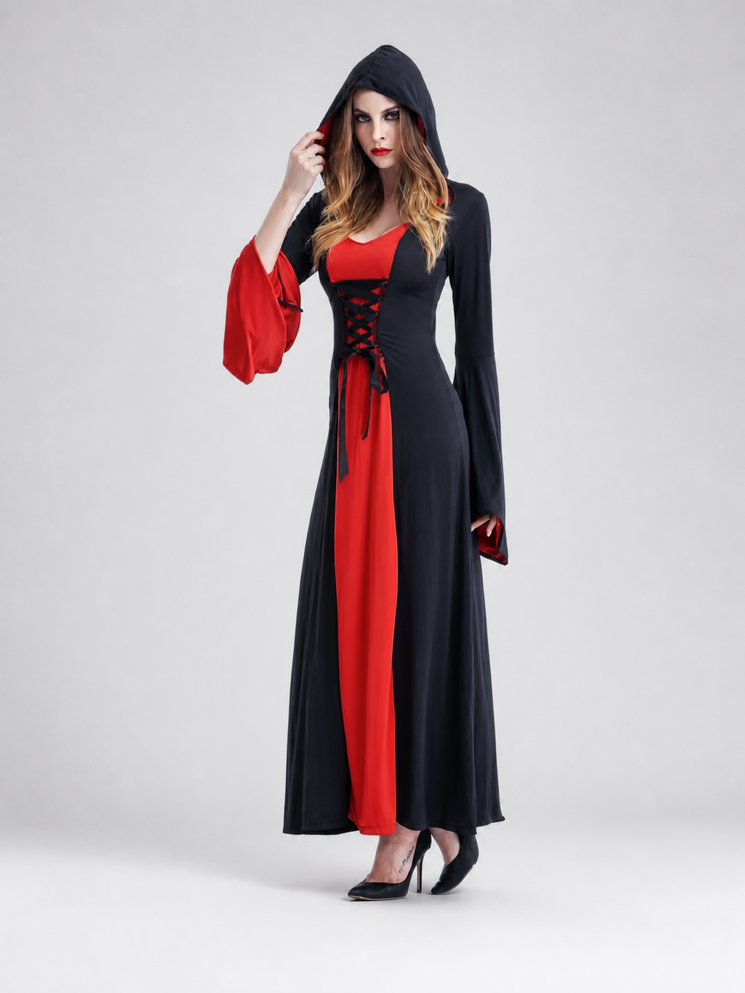 Red and Black Hooded Gothic Vampire Dress