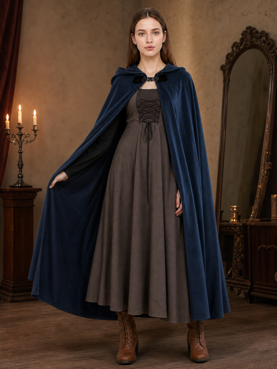 Dark Blue Hooded Costume Cloak