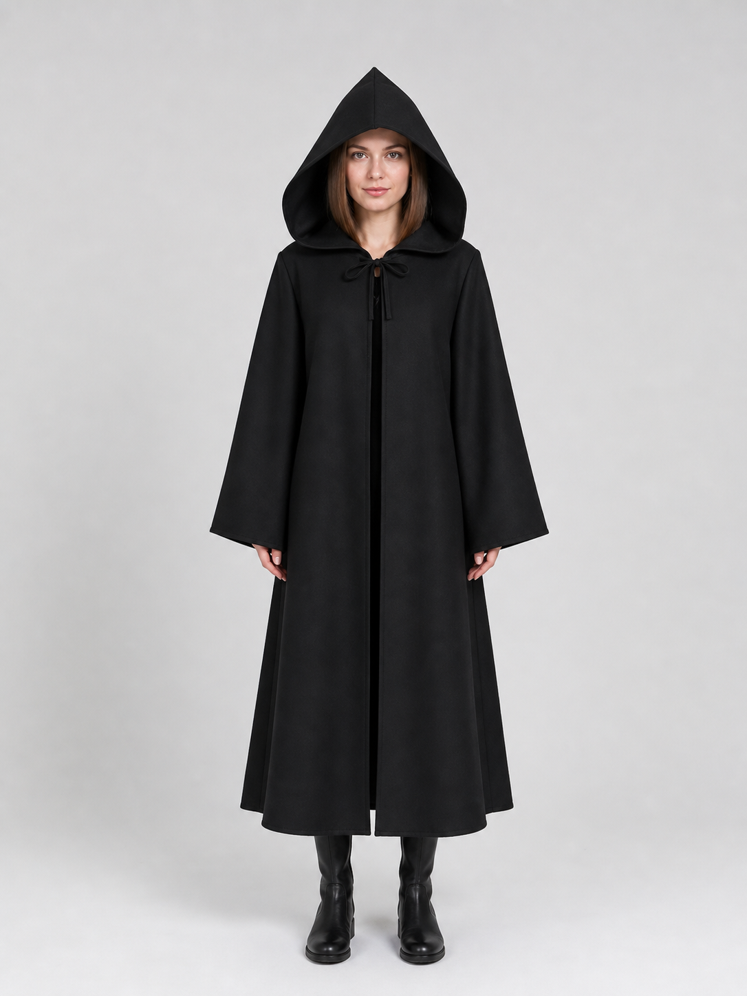 Black Hooded Carnival Cloak, Medieval Style