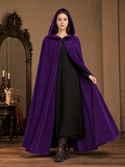 Medieval Fantasy Hooded Archer Cape with Front Clasp, Layered Tunic Style, Bow and Arrow for Cosplay Events and Costume Parties