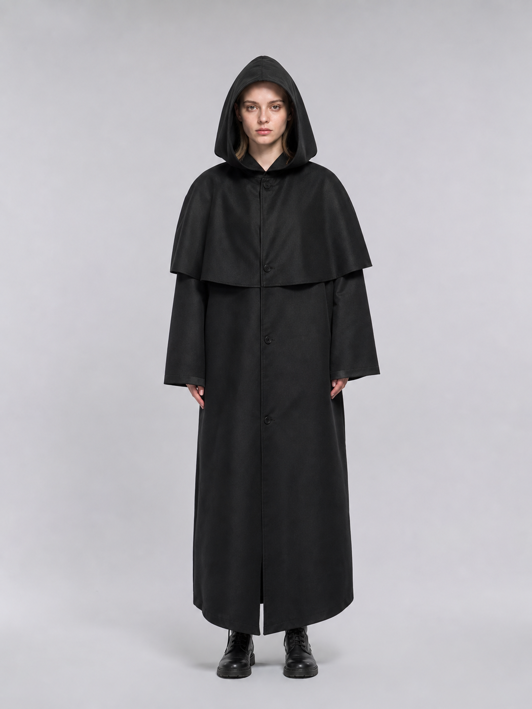 Black long hooded cloak, carnival costume