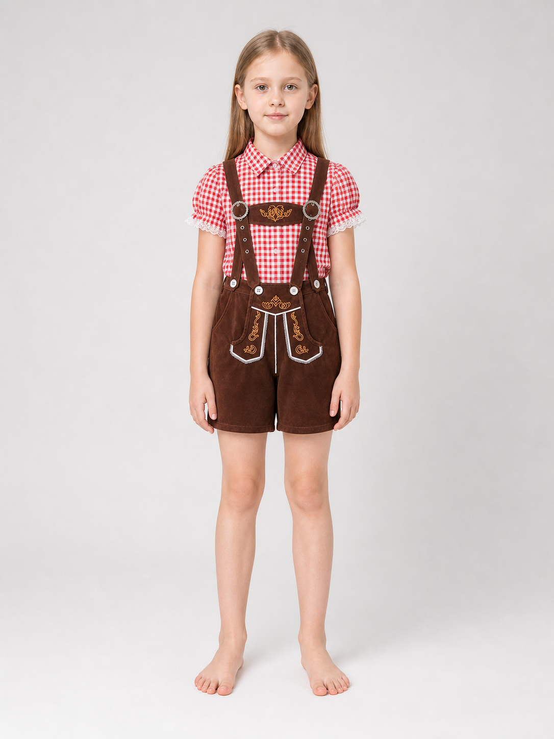 Folk-Style Costume: Plaid Shirt and Shorts