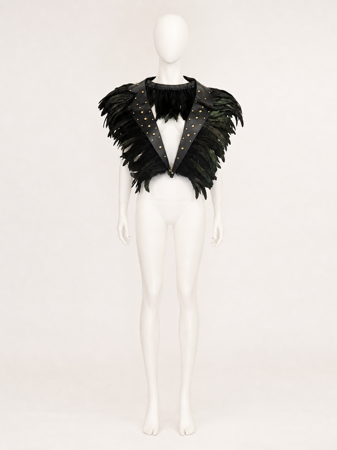 Halloween Costume Accessory Black Feather Trim Collar with Gold Studs Pointed on-model view