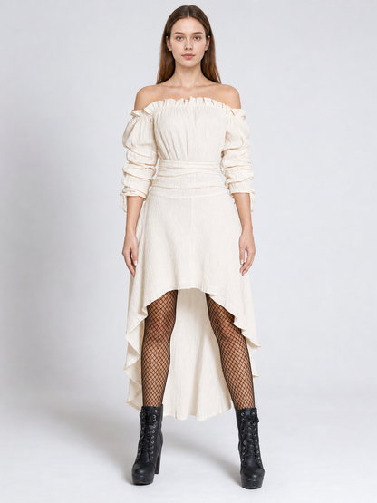 Long Off-the-Shoulder Dress with an Asymmetrical Hem