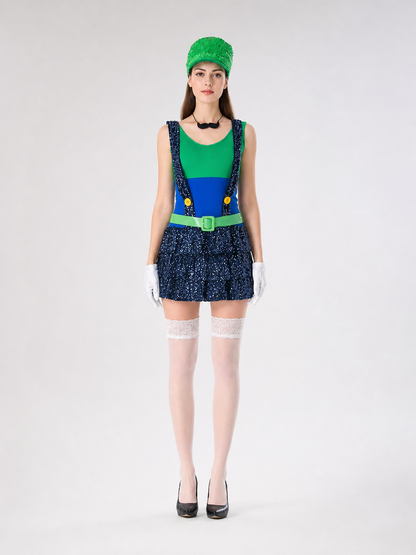 Performance carnival costume with green cap