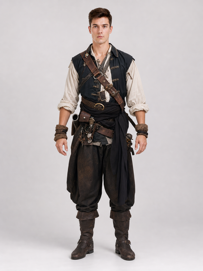 Black-Style Pirate Costume Set with Accessories