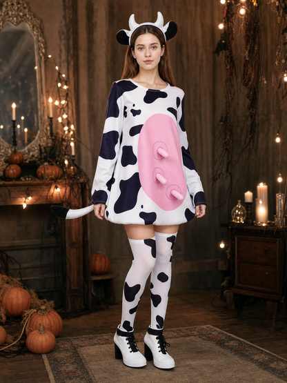 Adult Cow Costume with Headband, Tail, and Leg Warmers