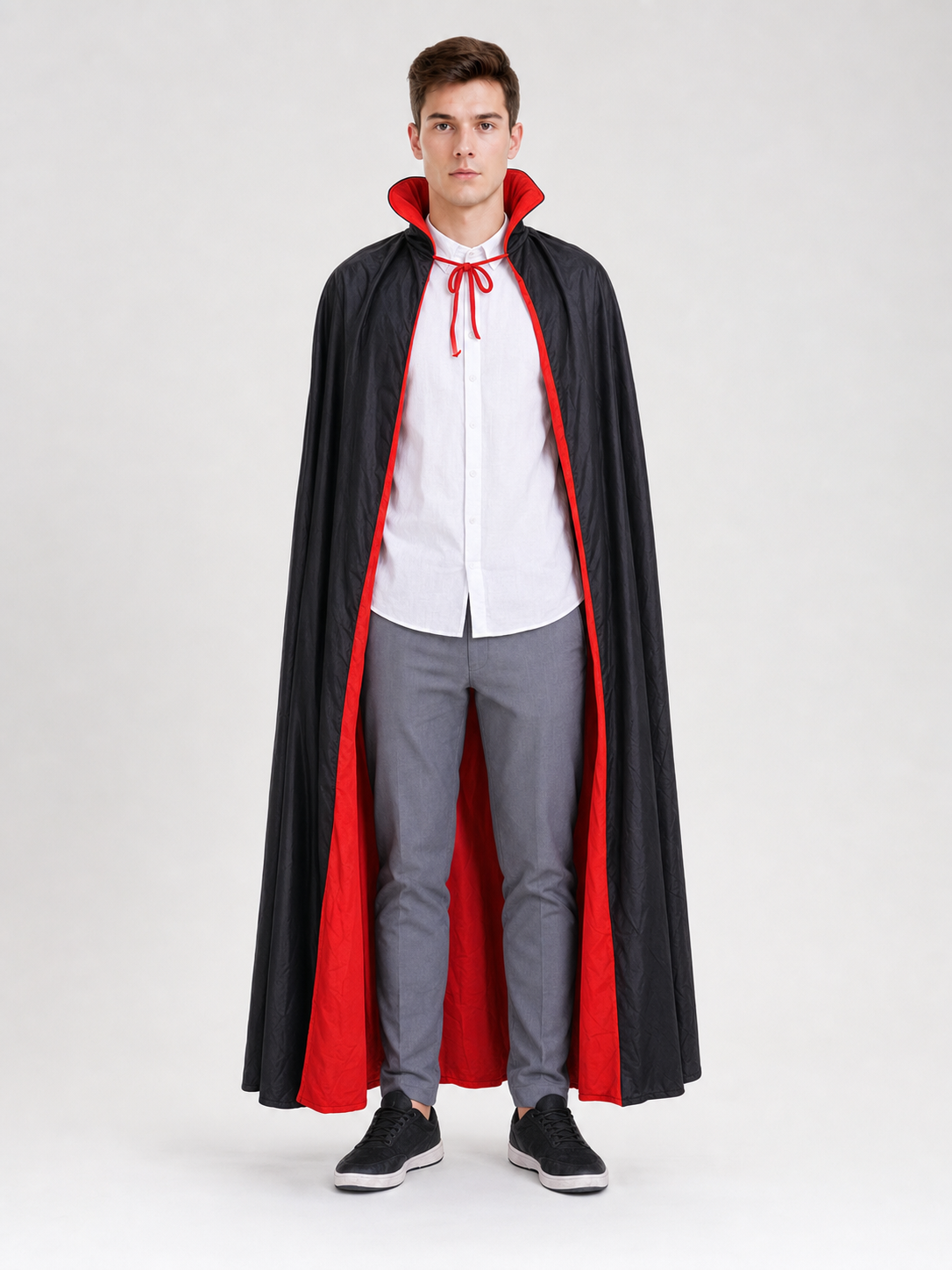 Black-and-Red Hooded Costume Cloak