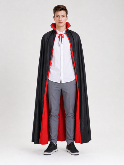 Black-and-Red Hooded Costume Cloak