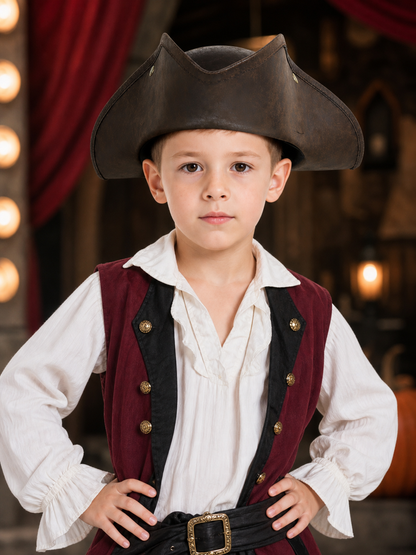 1pc Children's Dark Brown Tricorn Pirate Hat, Wide Curved Brim Costume Accessory for Pirate-Themed Dress-Up Parties and Role-Play