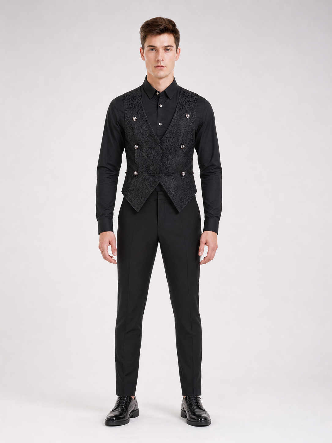 Sleeveless Tailcoat Vest with Jacquard Pattern
