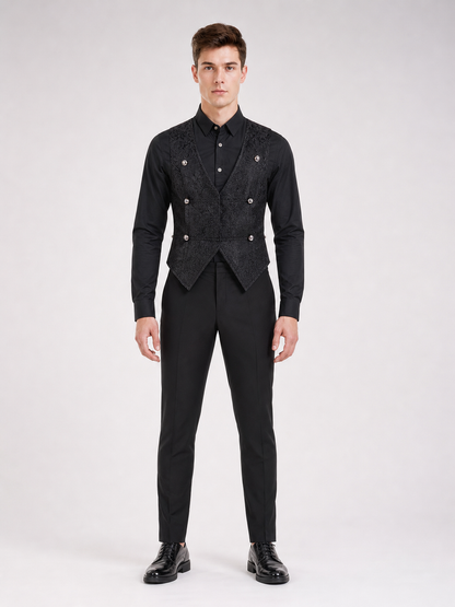 Sleeveless Tailcoat Vest with Jacquard Pattern