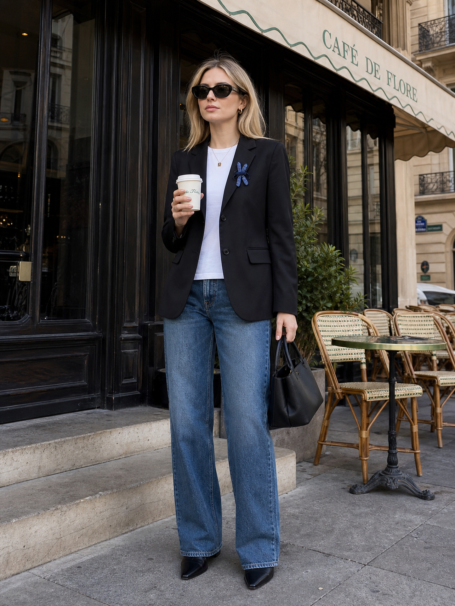 Women's black blazer with lapels and a tailored fit