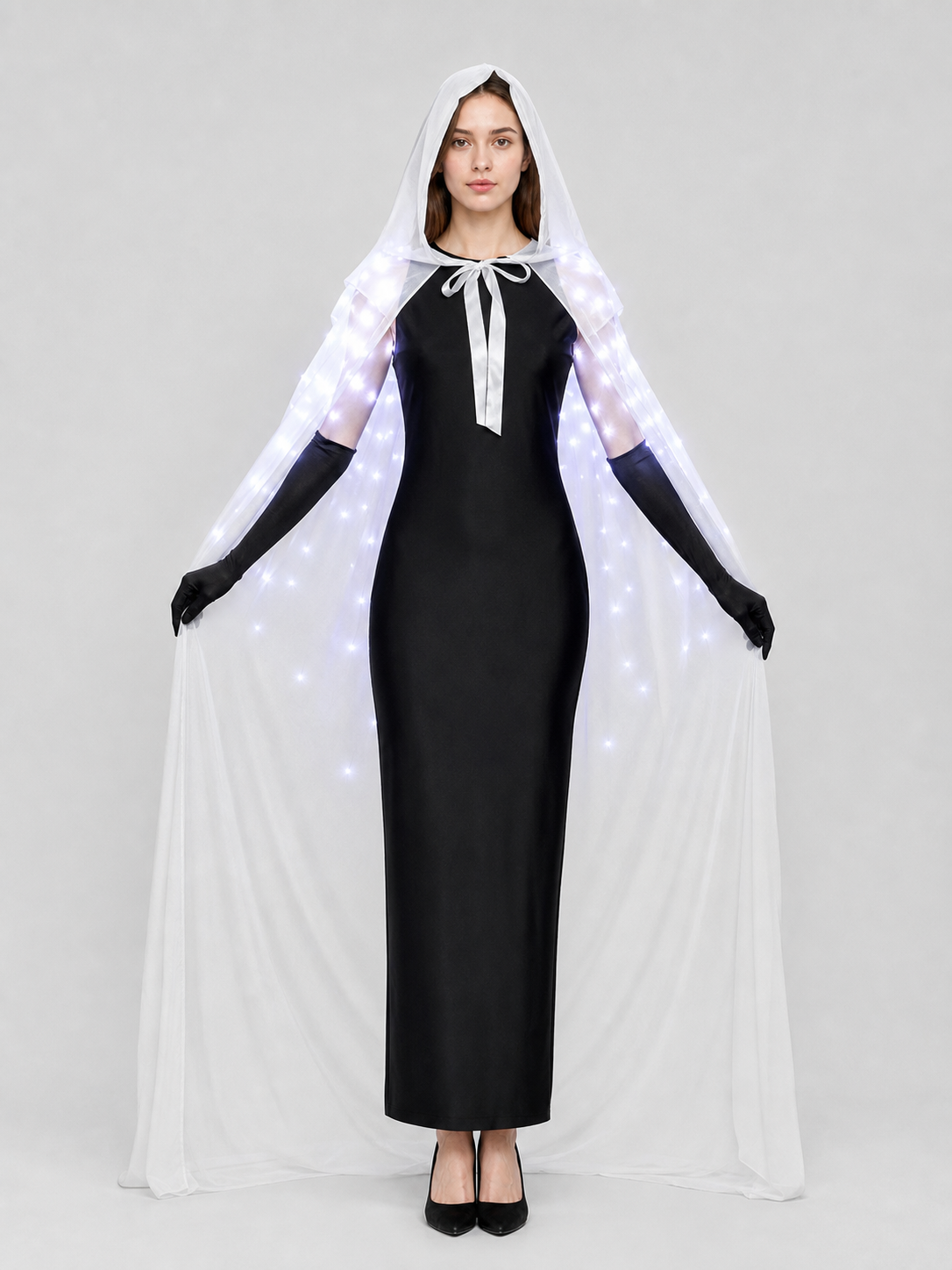 Lighted White Hooded Cape