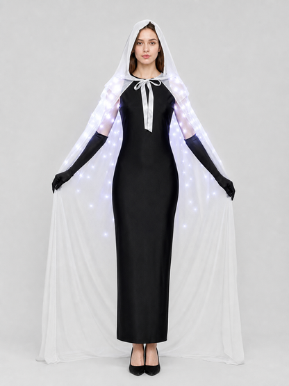 Lighted White Hooded Cape