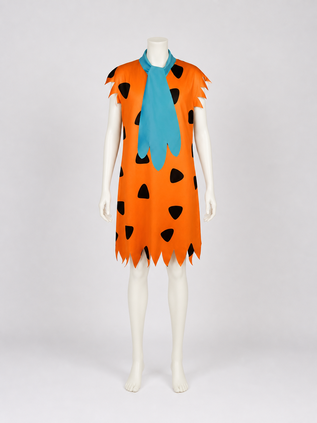 Orange Dress with Black Spots and Blue Accessory on-model view
