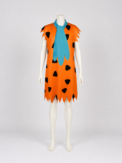 Orange Dress with Black Spots and Blue Accessory on-model view