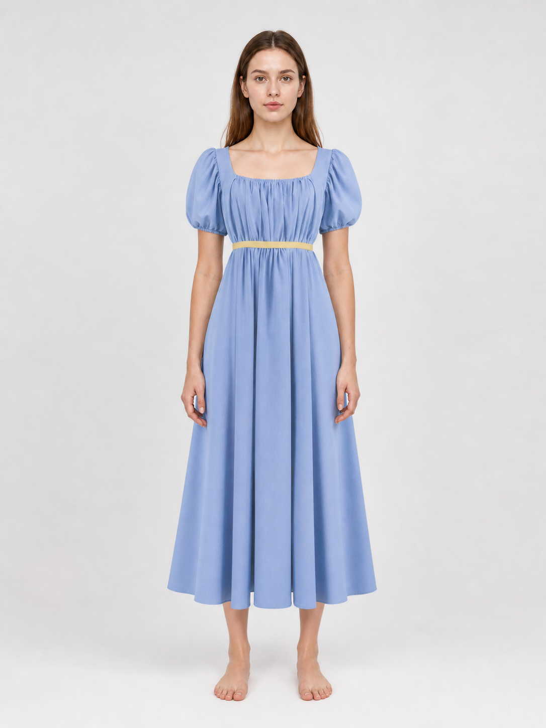 Bridgerton-style dress with a square neckline