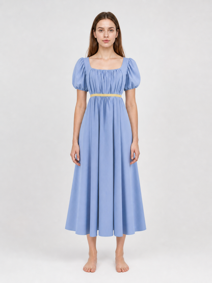 Bridgerton-style dress with a square neckline