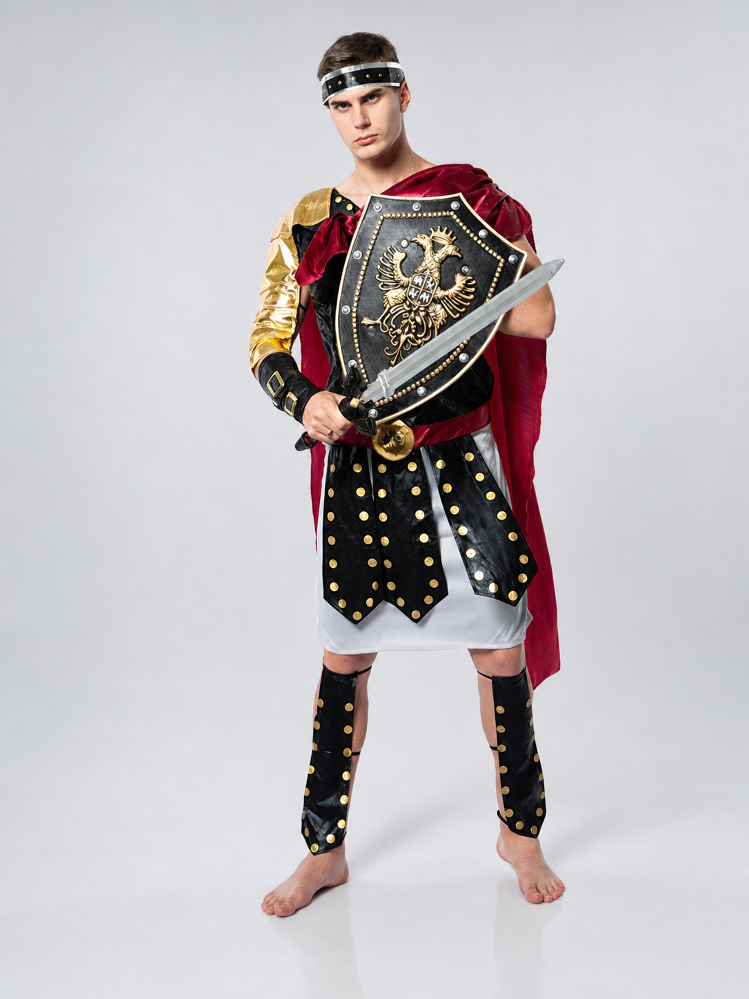 Roman Warrior Costume with Shield and Sword for Cosplay on-model view 2