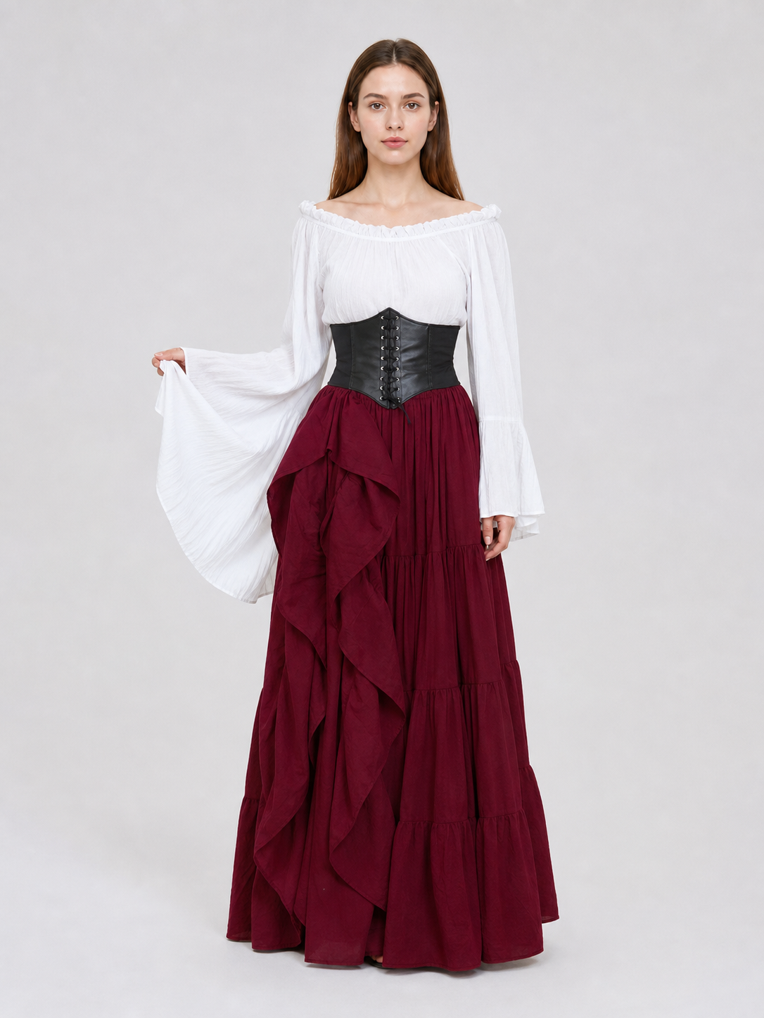Gothic Costume with Corset and Multi-Tiered Skirt