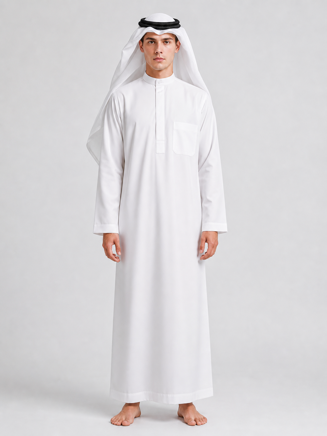 Traditional long white robe with head covering