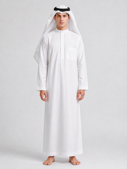 Traditional long white robe with head covering