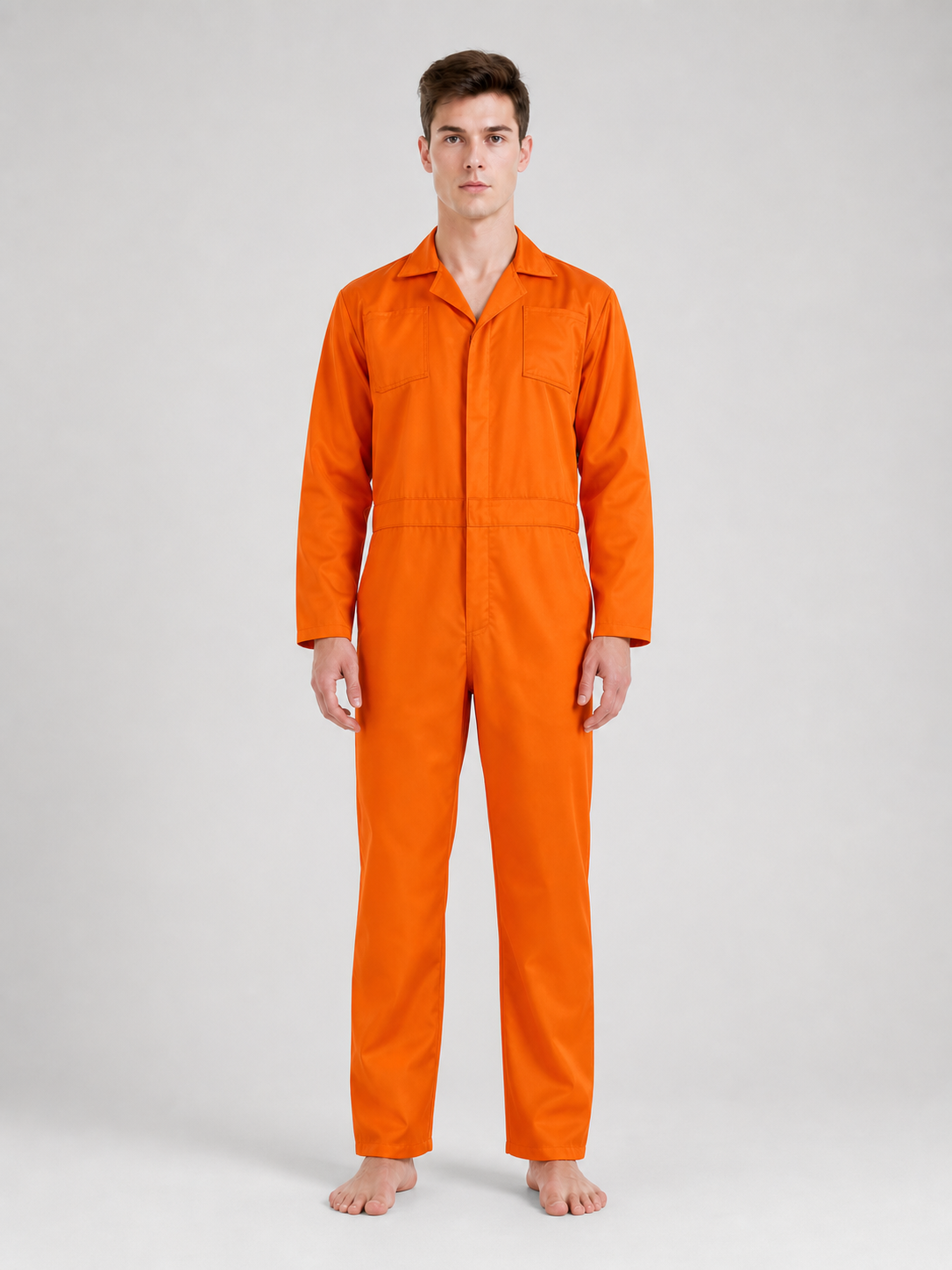 Orange Long-Sleeve Utility Jumpsuit