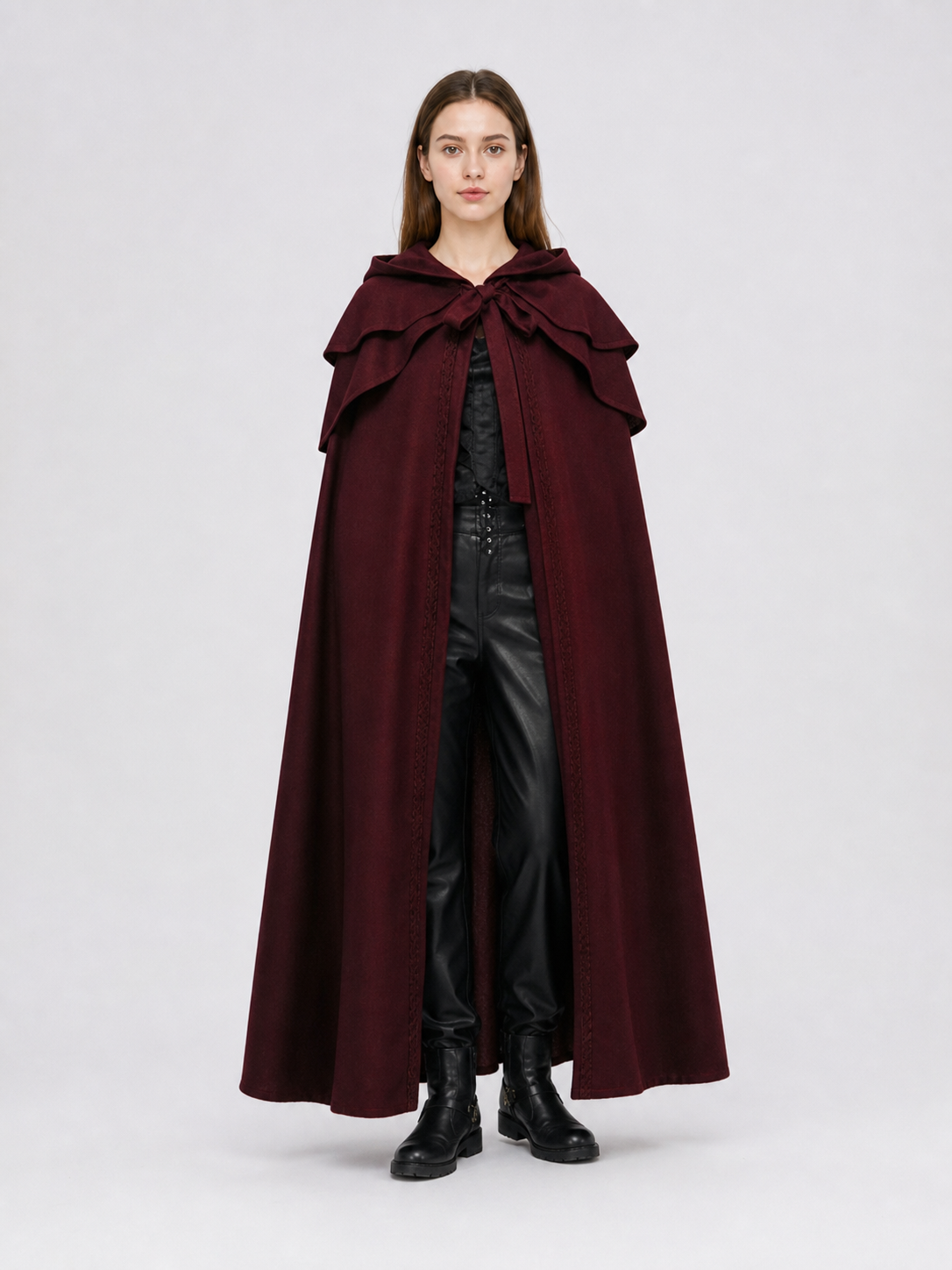 Medieval Gothic Hooded Cloak, Burgundy