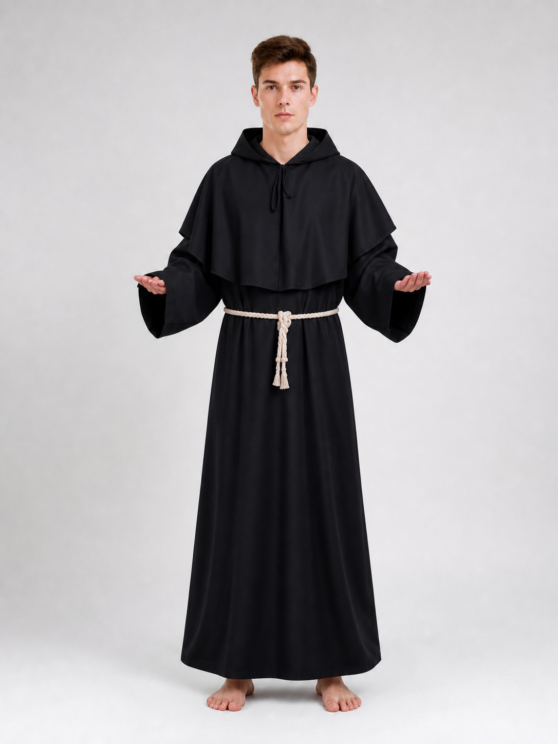 Black Hooded Robe Costume, Medieval Look