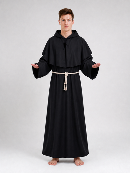 Black Hooded Robe Costume, Medieval Look