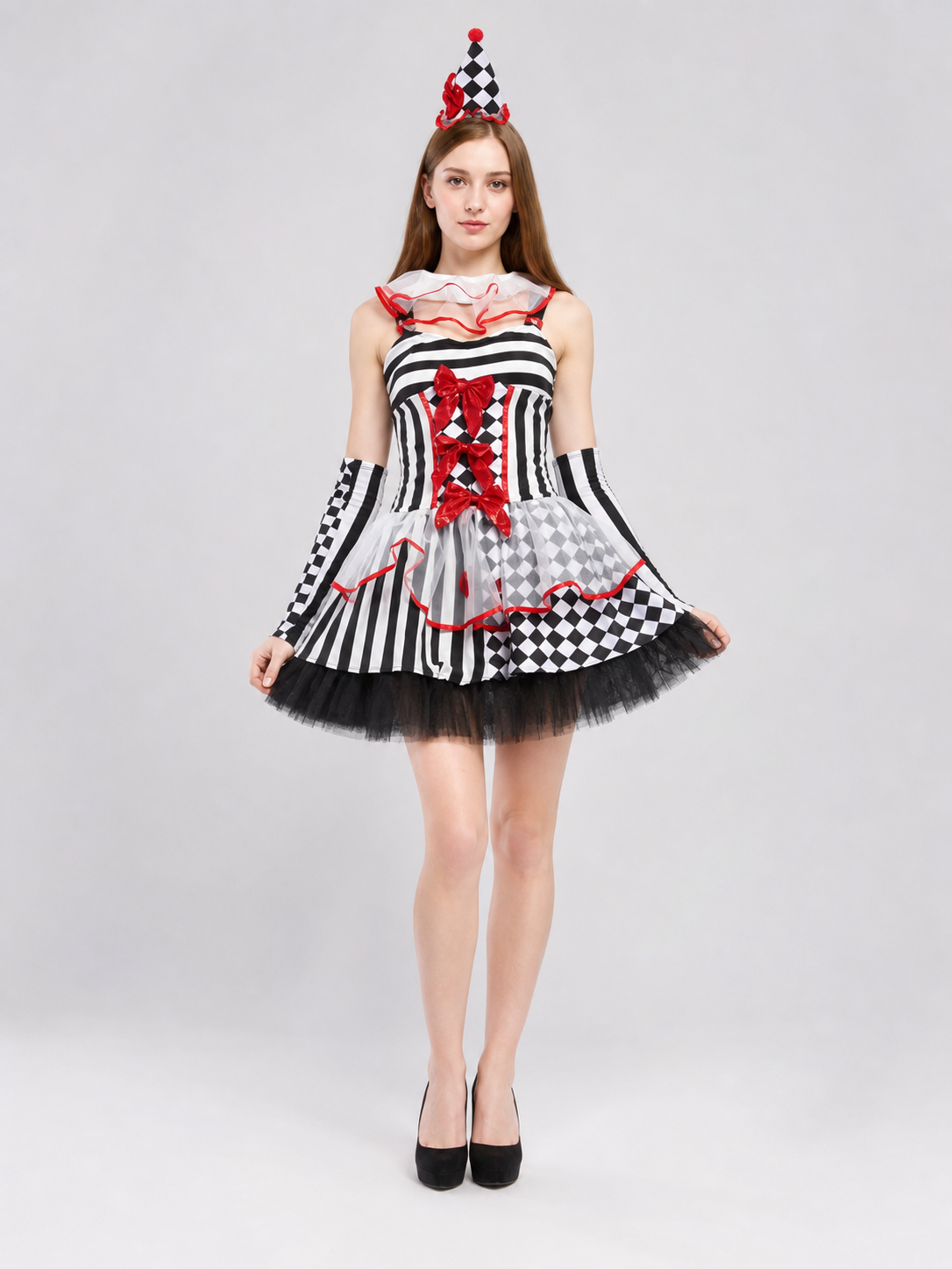 Clown Costume for Performances with Dress and Gloves