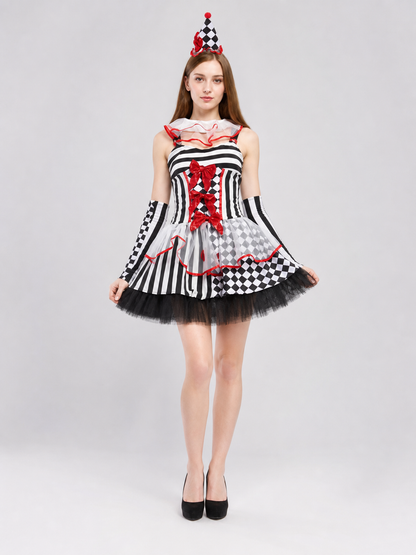 Clown Costume for Performances with Dress and Gloves