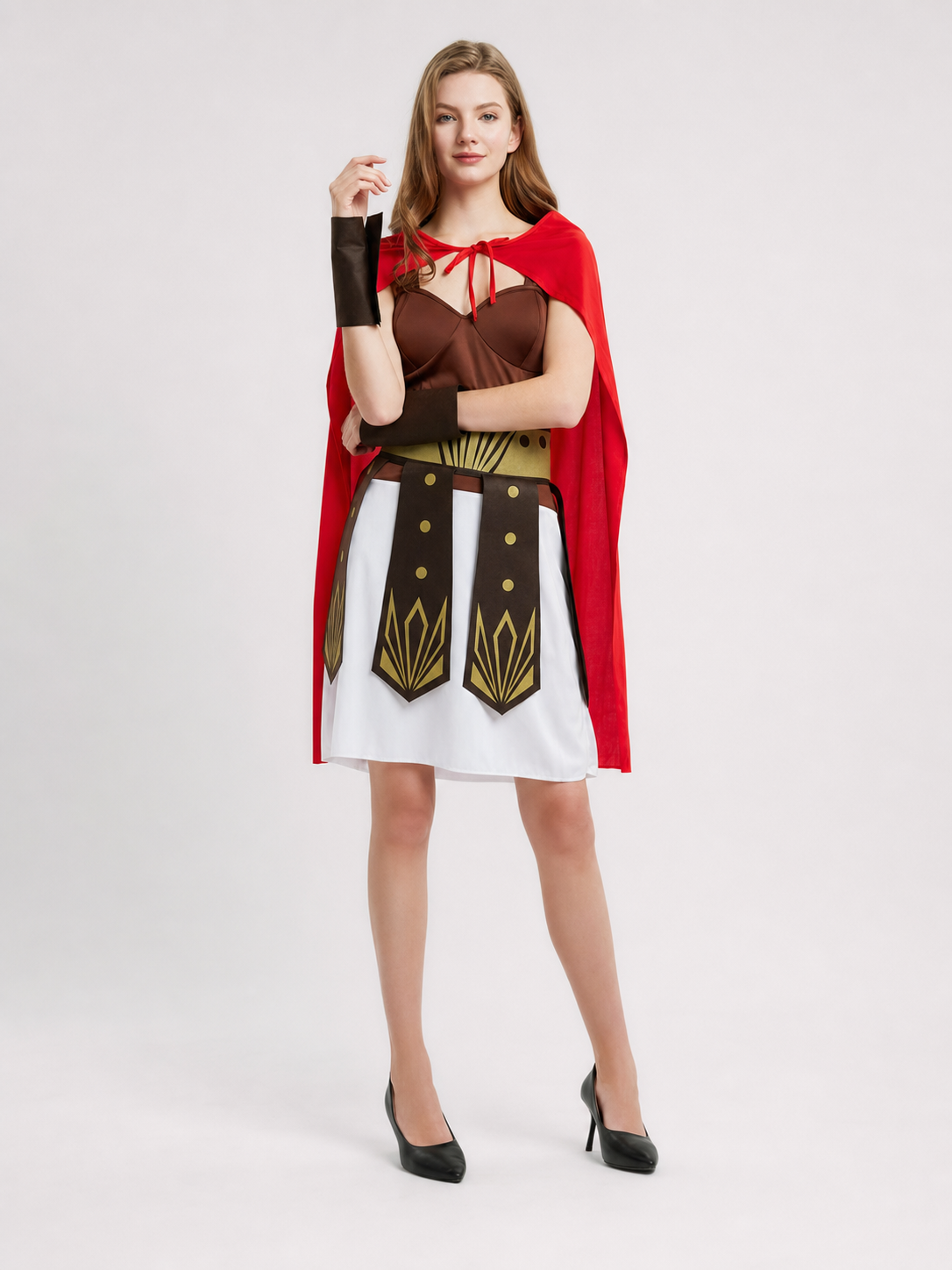 Roman gladiator costume with cape and arm bracers