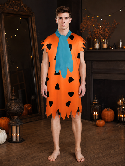 Orange Dress with Black Spots and Blue Accessory on-model view 6