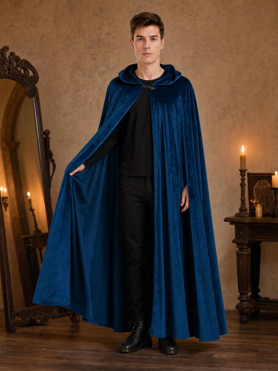 Blue Medieval Hooded Costume Cloak