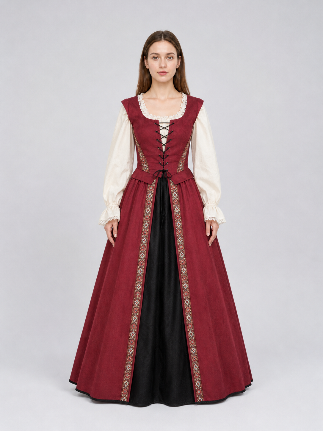Renaissance-Style Dress with a Square Neckline