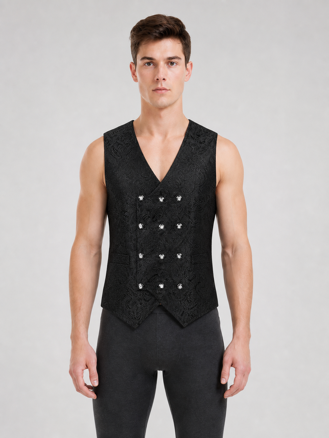 Black sleeveless patterned cosplay vest