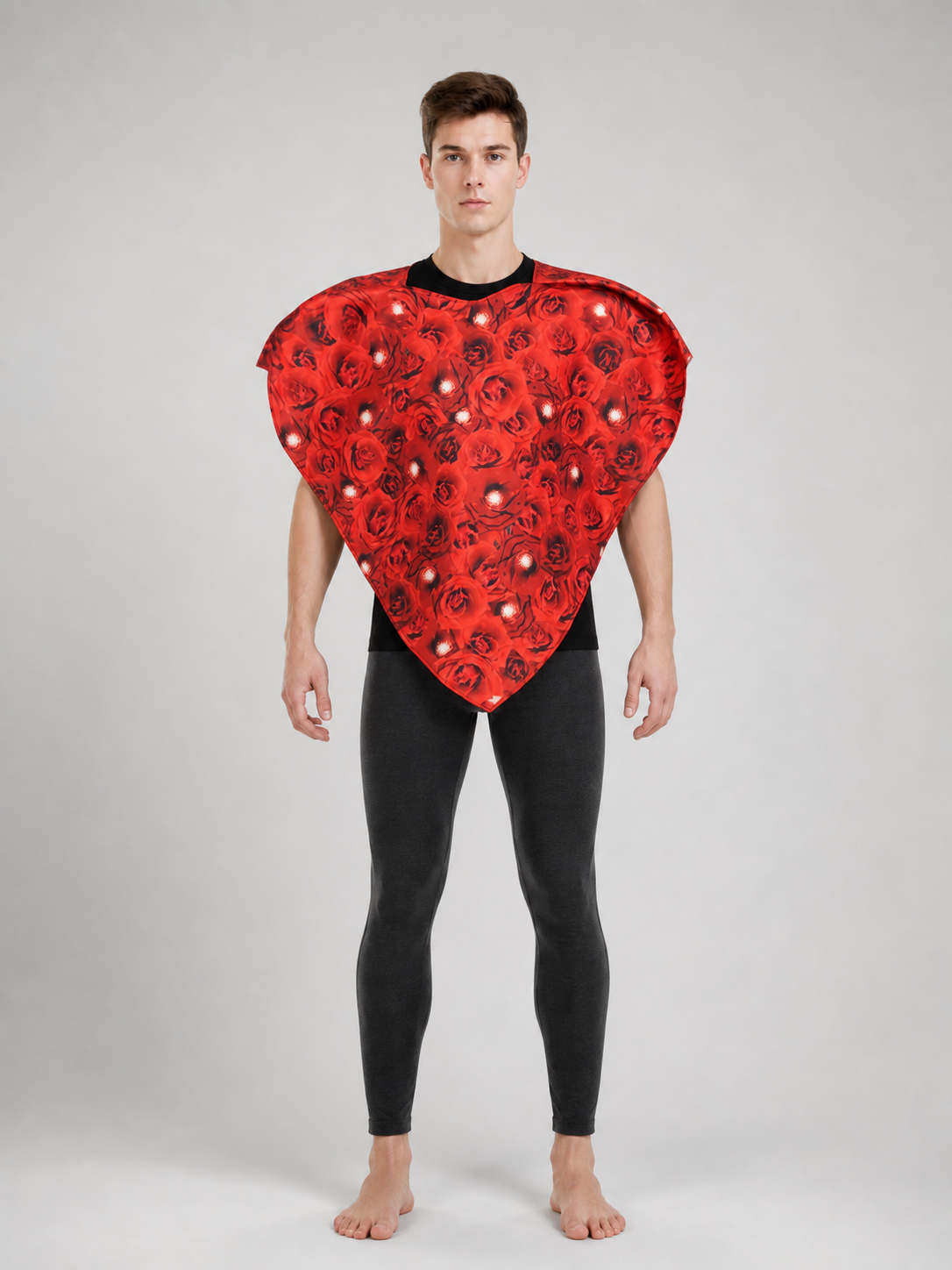 Red poncho cape with pink floral pattern