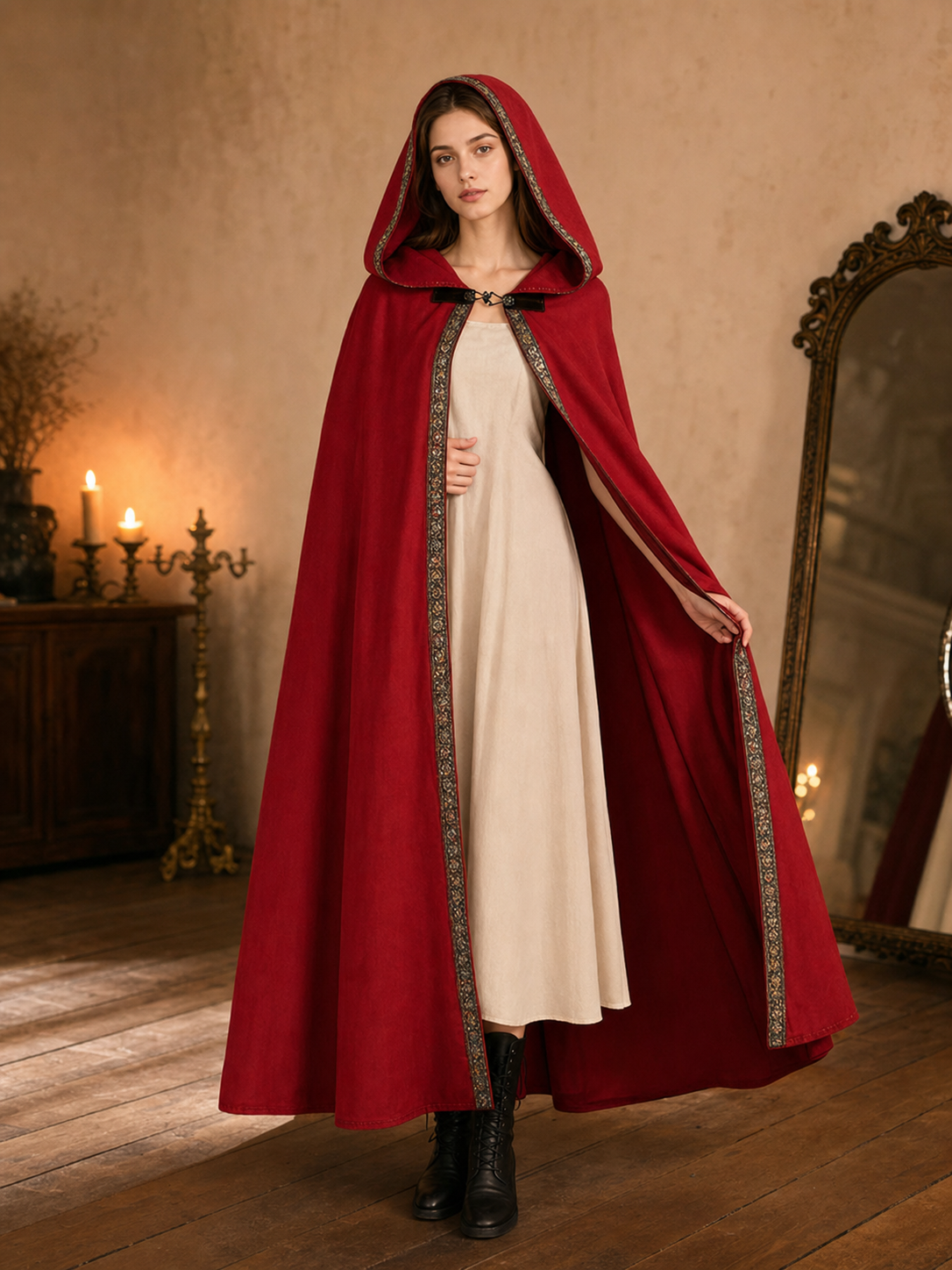 Red Hooded Carnival Cloak for Cosplay