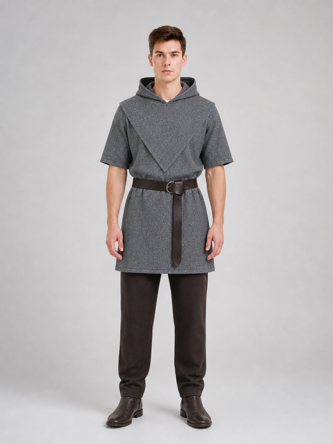Silver Hooded Tunic Top with Wide Belt