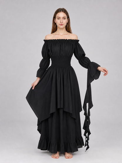 Black Off-the-Shoulder Maxi Dress with Ruffles