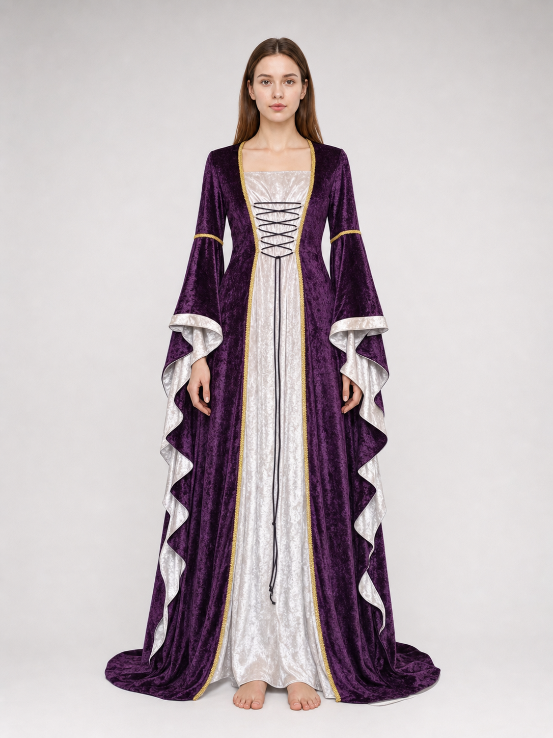 Medieval-Style Dress with Flared Sleeves