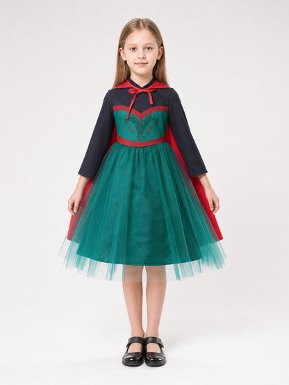 Children’s costume dress with a red cape, fairy-tale look